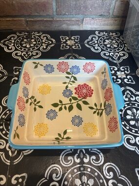 Temp-Tations Ceramic Dish with Turquoise Blue Trim